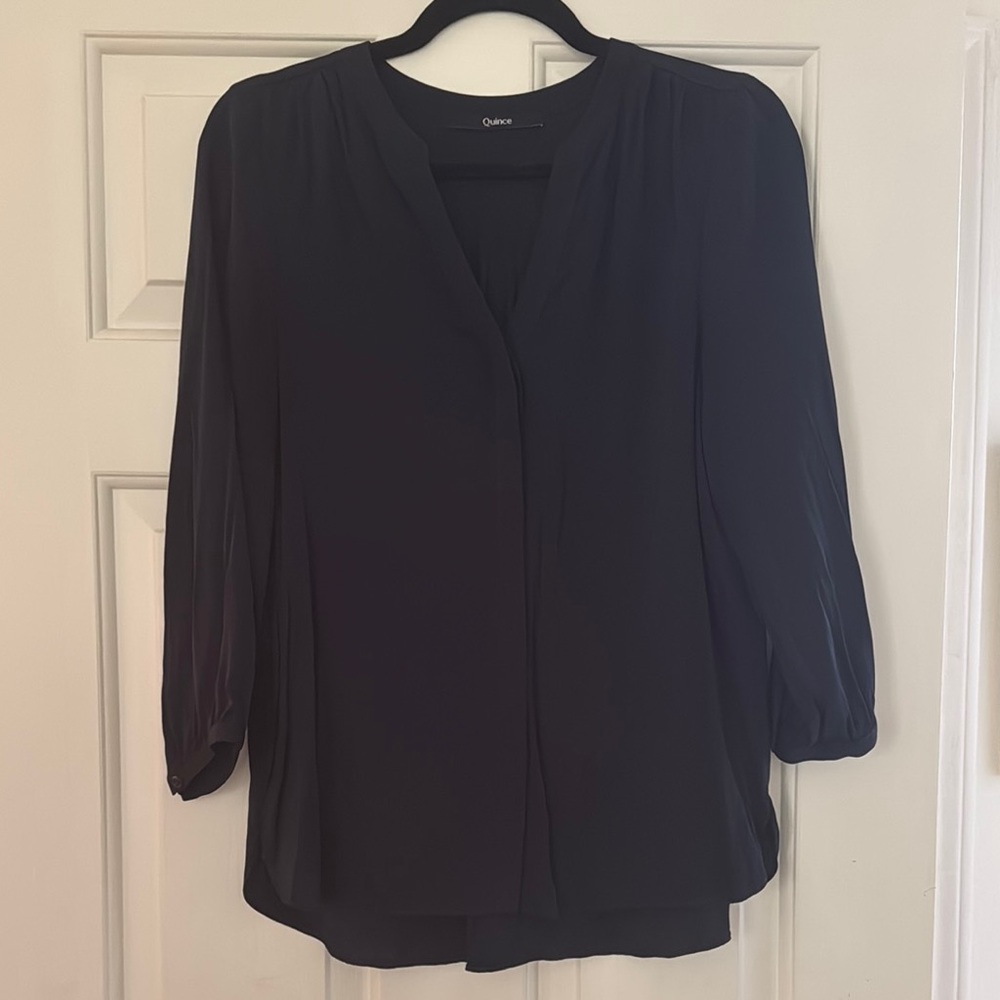 Quince silk shirt (navy blue)